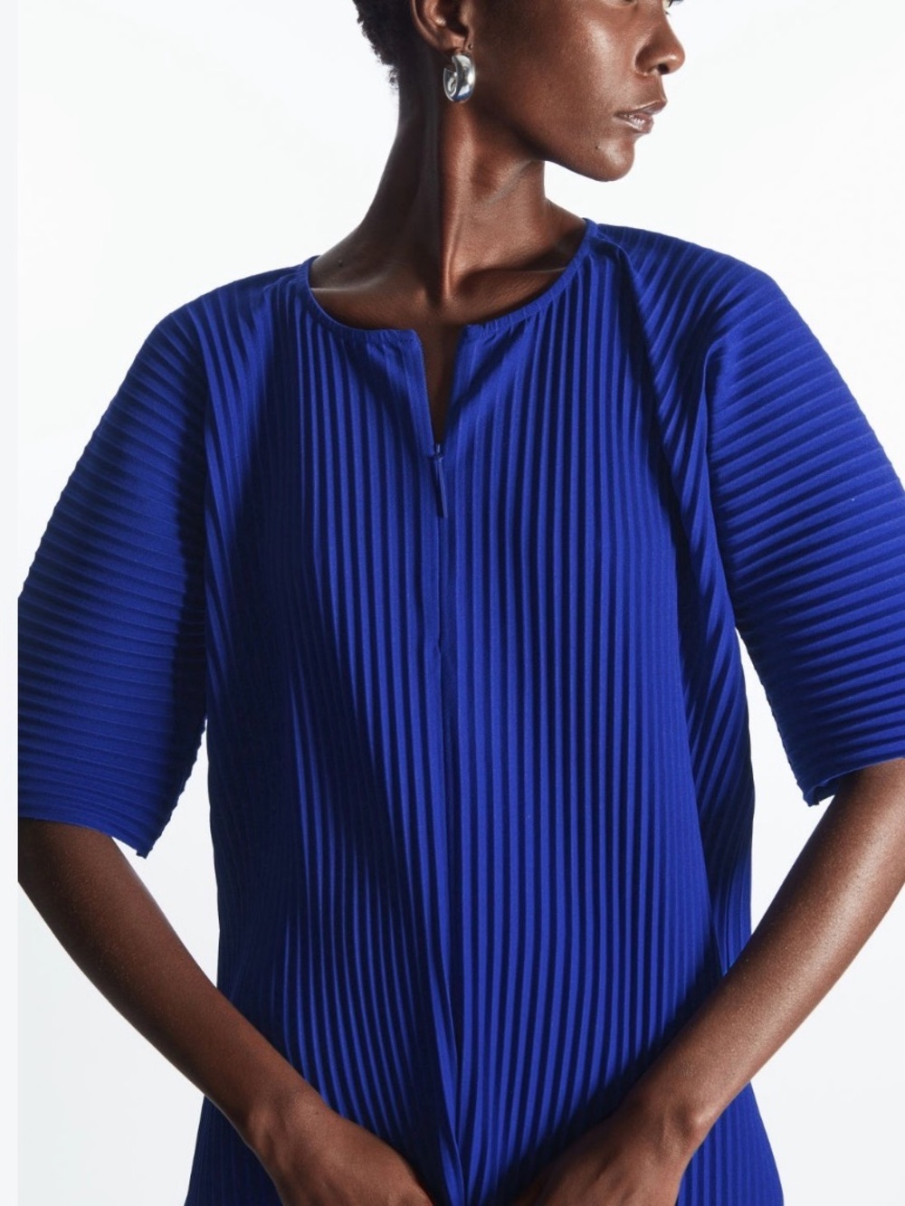 COS Pleated Short-Sleeve Top in Cobalt Blue